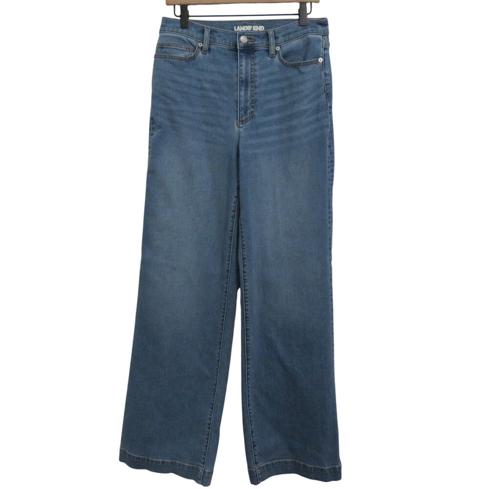 Lands' End Women Sz 10 High Rise Wide Leg Jeans Light Wash Denim